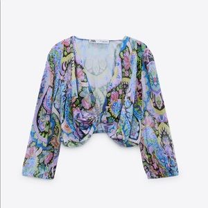 BNWT Zara Printed Cropped Blouse